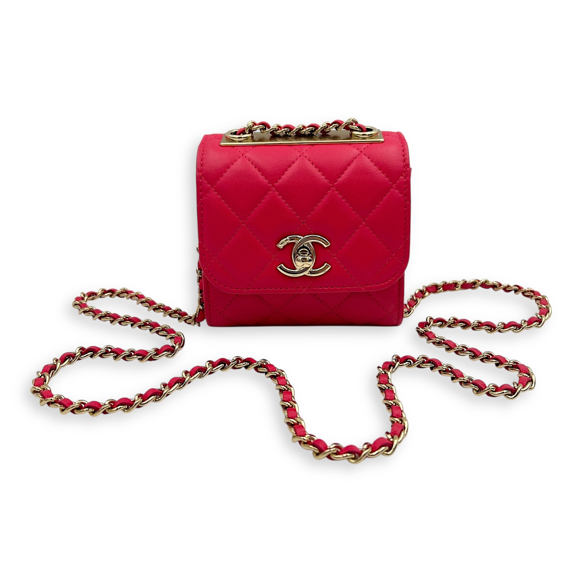 CC trendy Wallet On Chain Pink in Lambskin, Gold hardware - Image 6