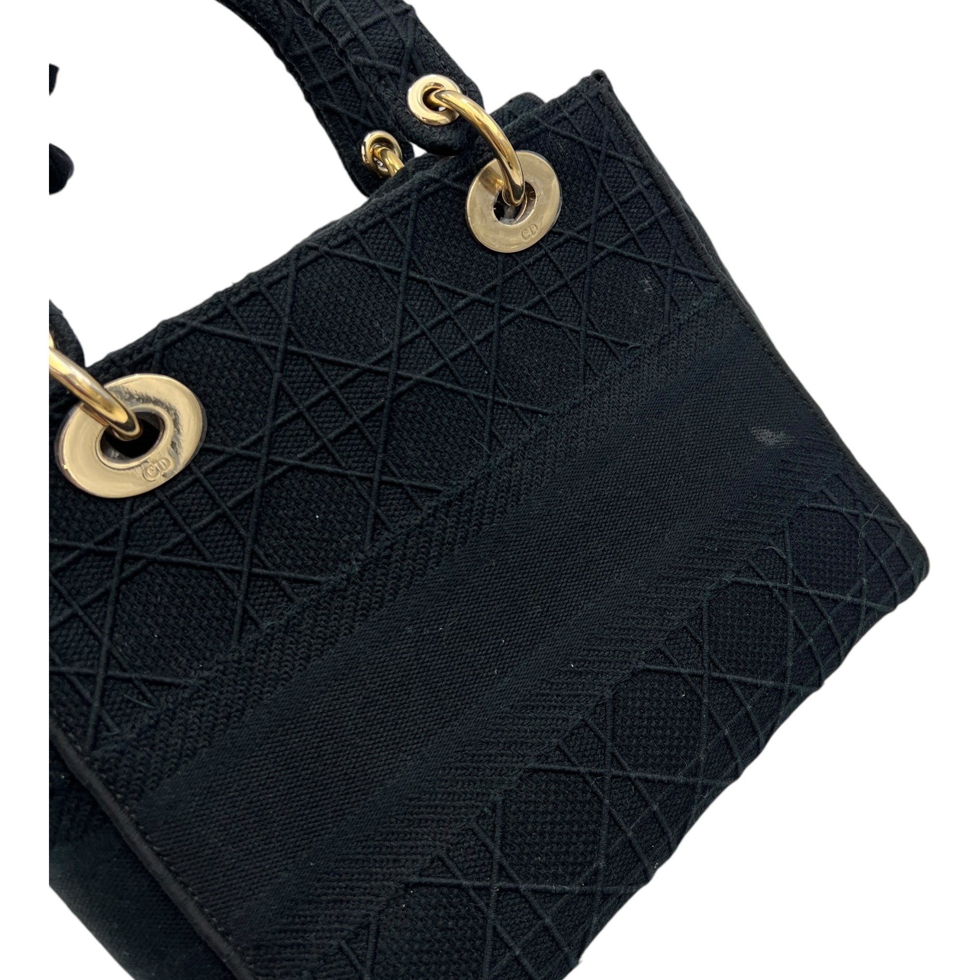 Lady D-Lite Medium Black Top Handle Bag in Canvas, Gold hardware - Image 9