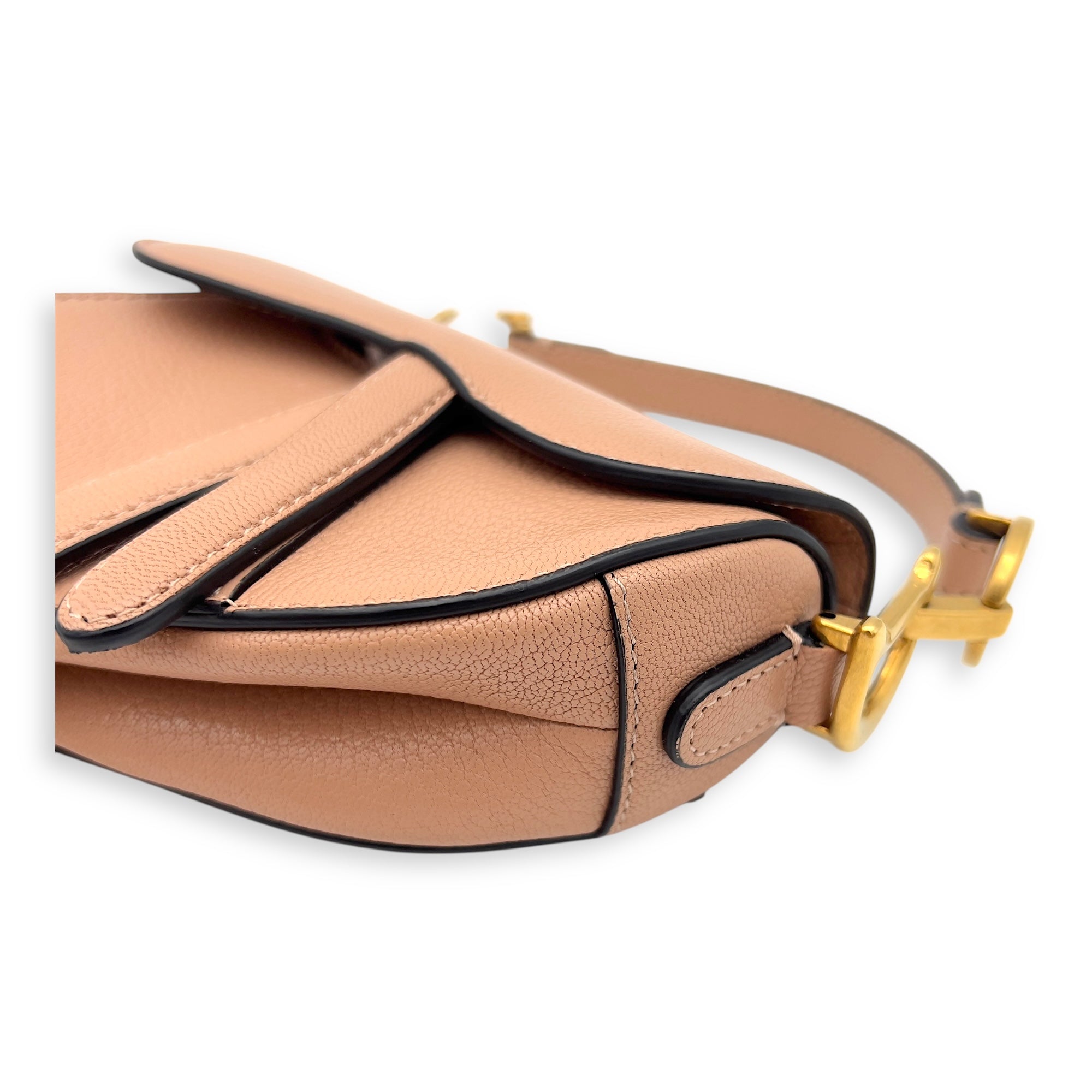 Saddle Top Handle Bag Micro Beige in Calfskin, Gold hardware - Image 11