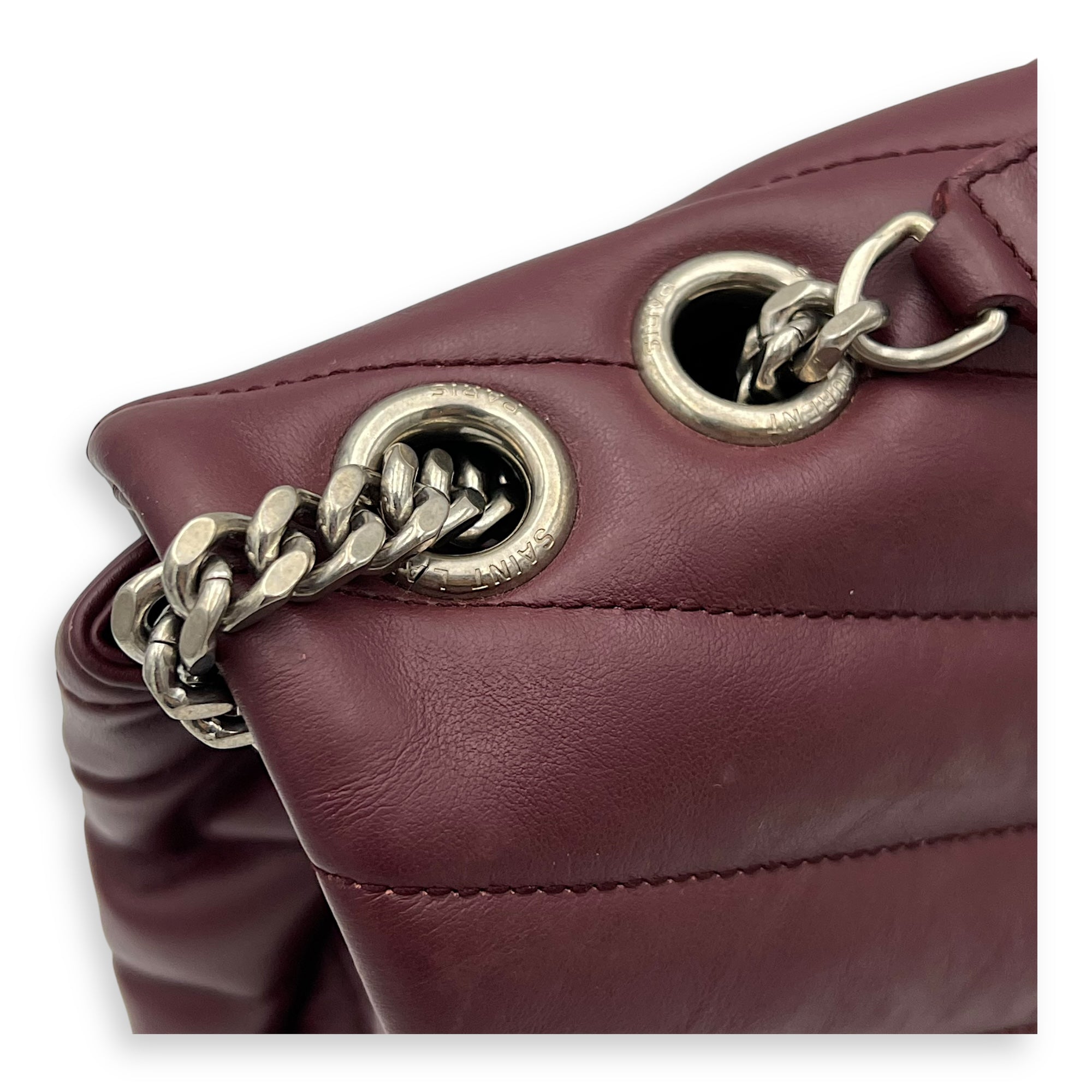 Loulou Crossbody Bag Medium Red in Calfskin, Silver hardware - Image 9