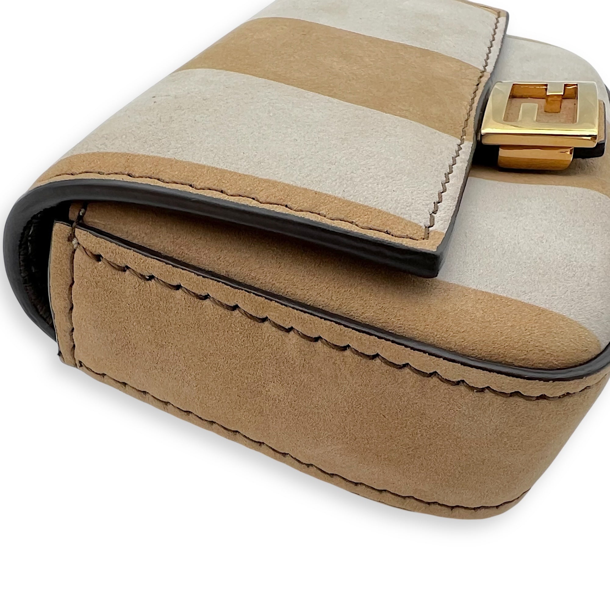 Baguette Nano Brown Crossbody Bag in Suede Leather, Gold hardware - Image 9