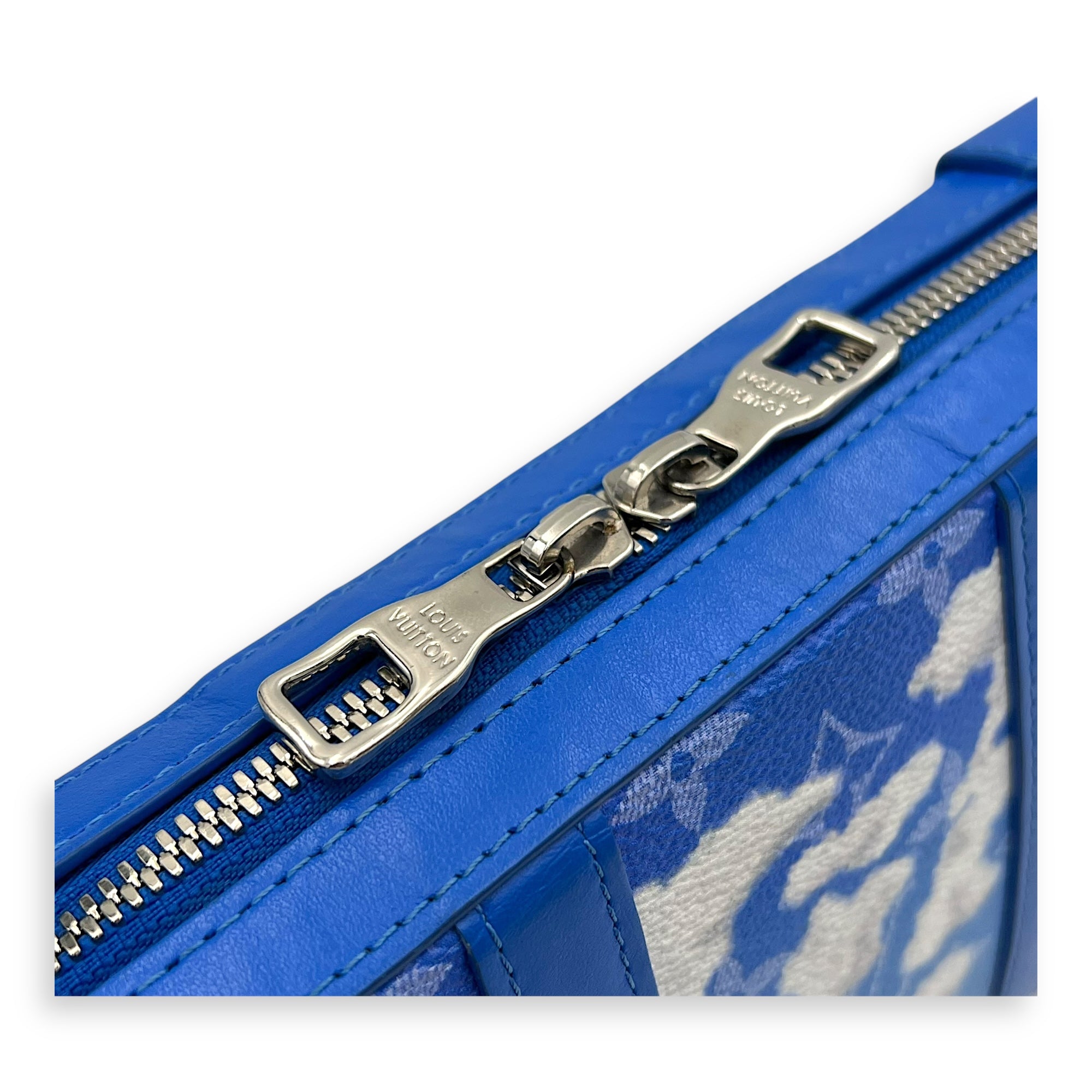 Clouds Soft Trunk Wallet Crossbody Bag Blue in Coated Canvas, Silver hardware - Image 9
