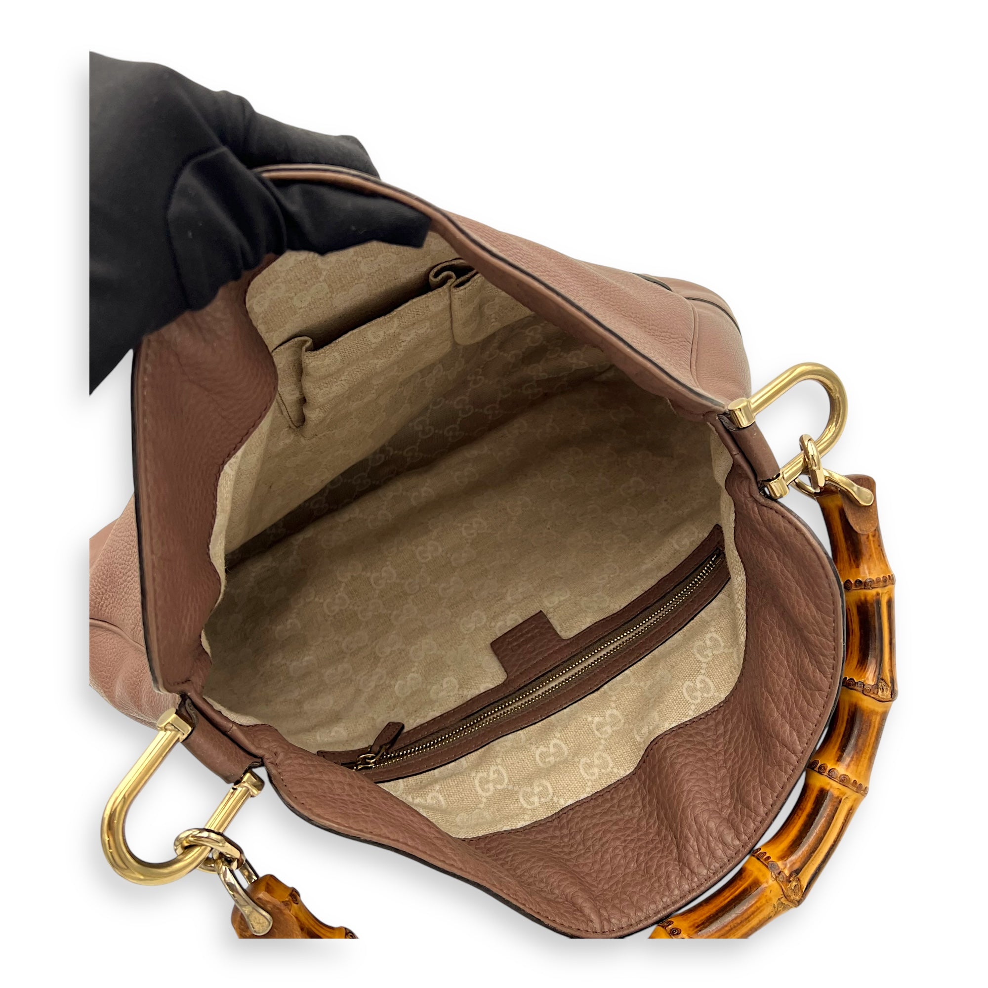 Bamboo Brown Top Handle Bag in Calfskin, Gold hardware - Image 10