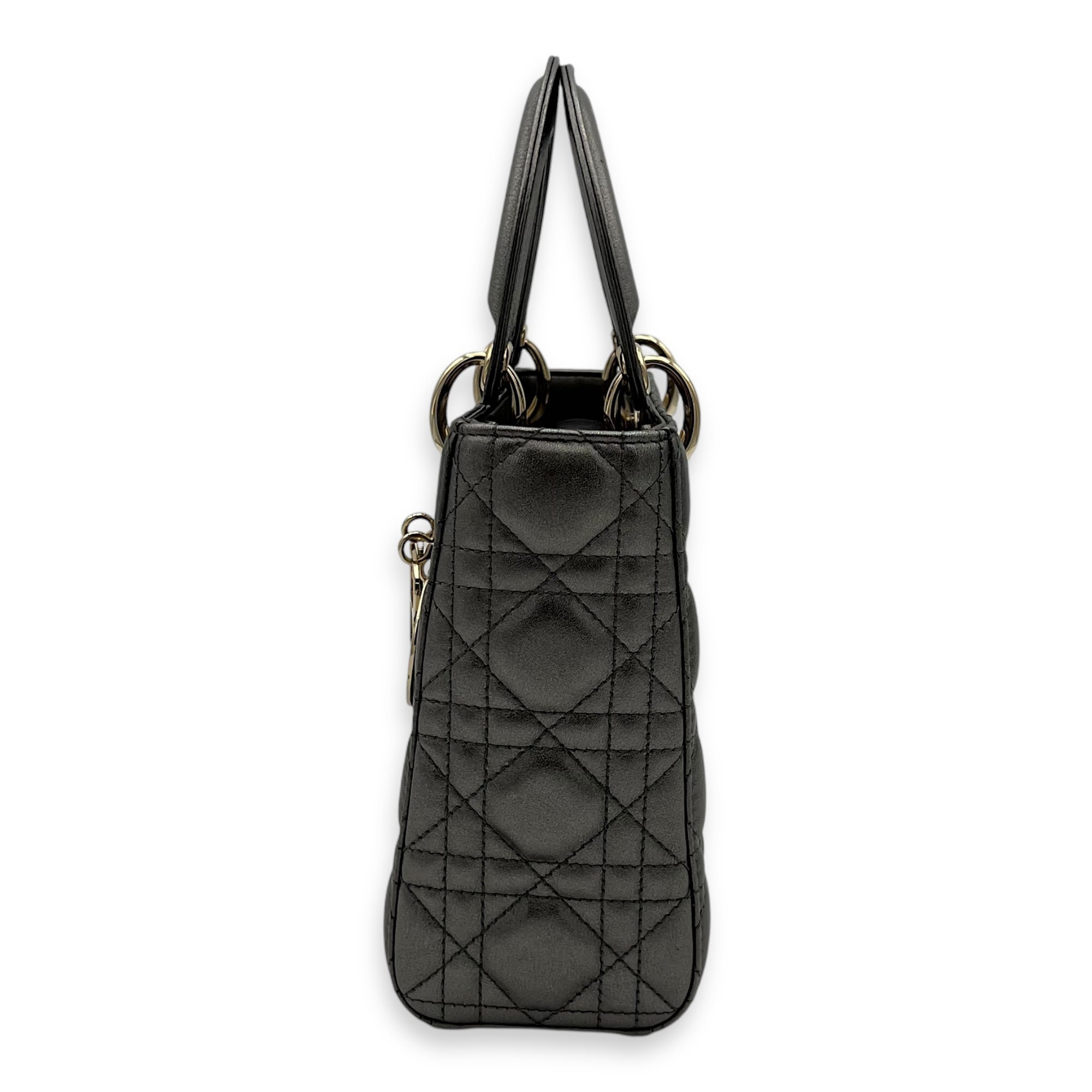 Lady Dior Small Grey Top Handle Bag in Calfskin, Gold hardware - Image 4