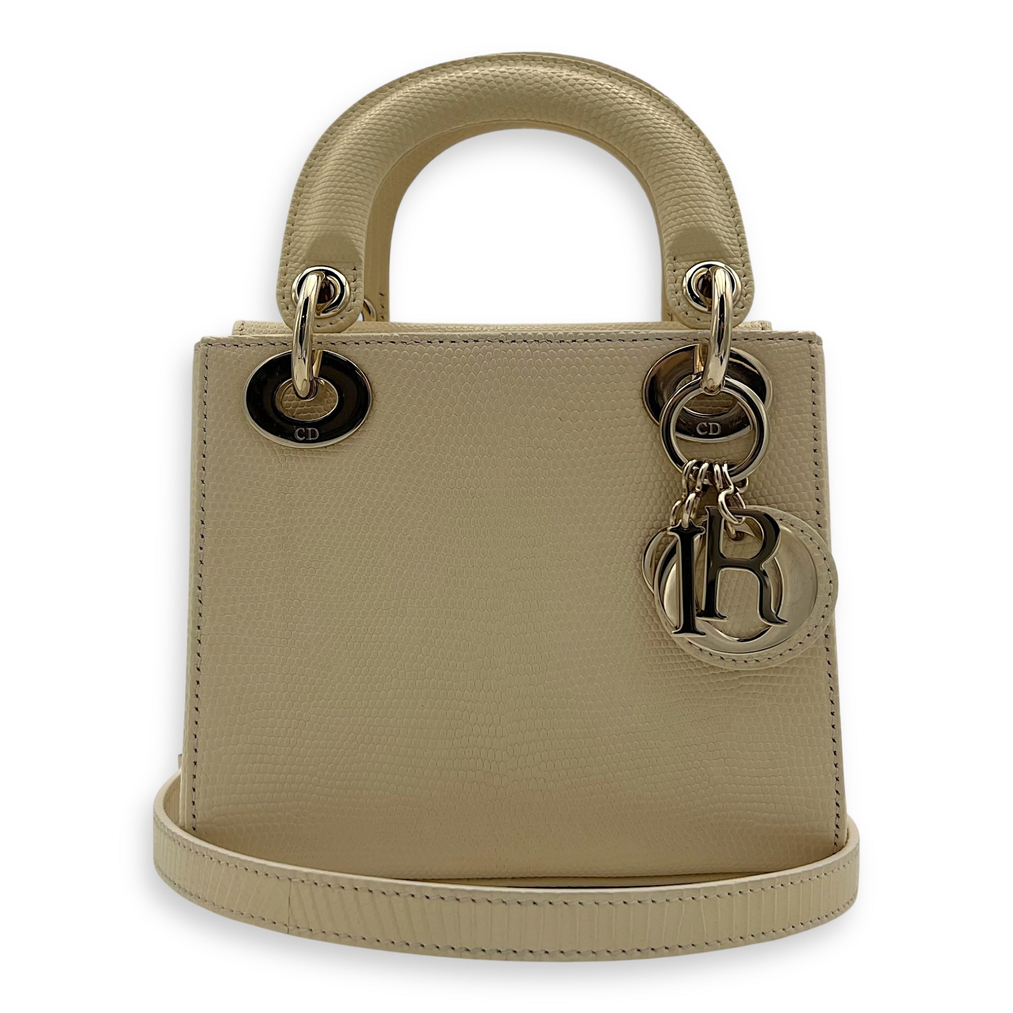 Lady Dior Top Handle Bag Mini Cream in Lizard, Light Gold hardware - Image 10