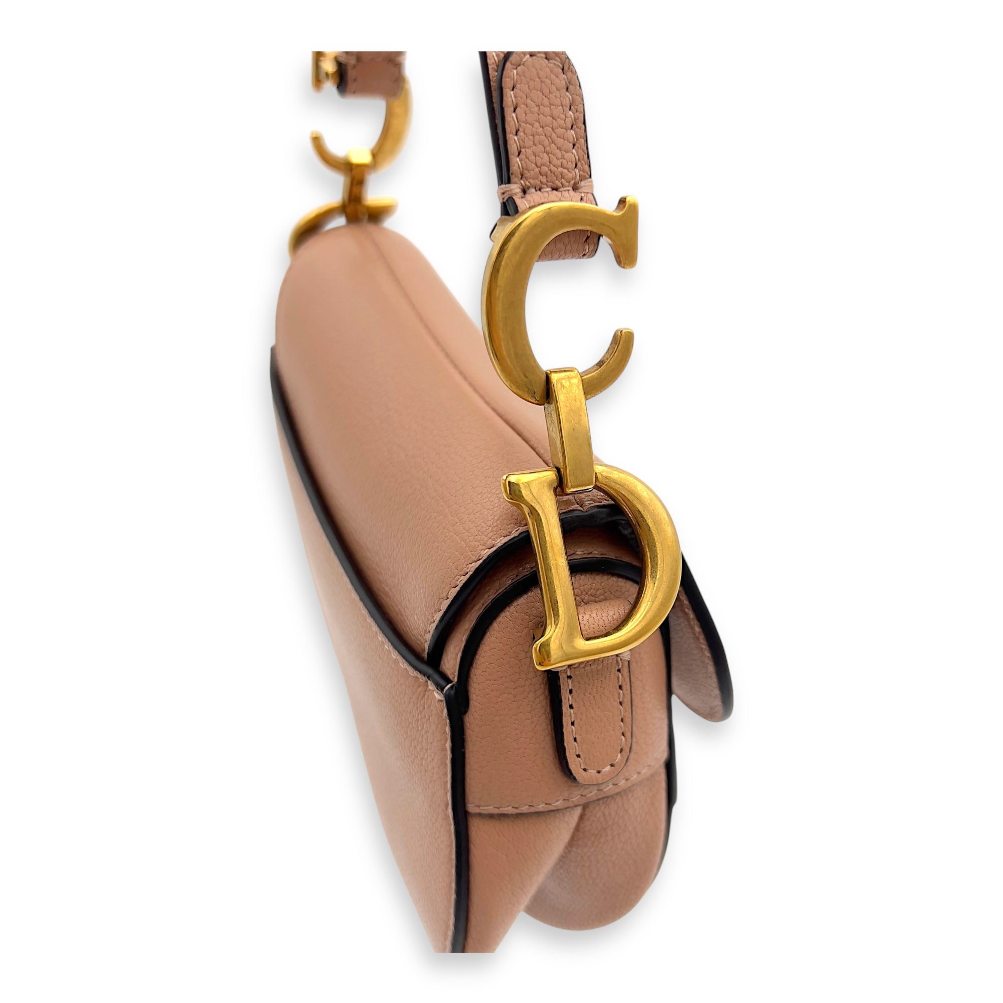 Saddle Top Handle Bag Micro Beige in Calfskin, Gold hardware - Image 9