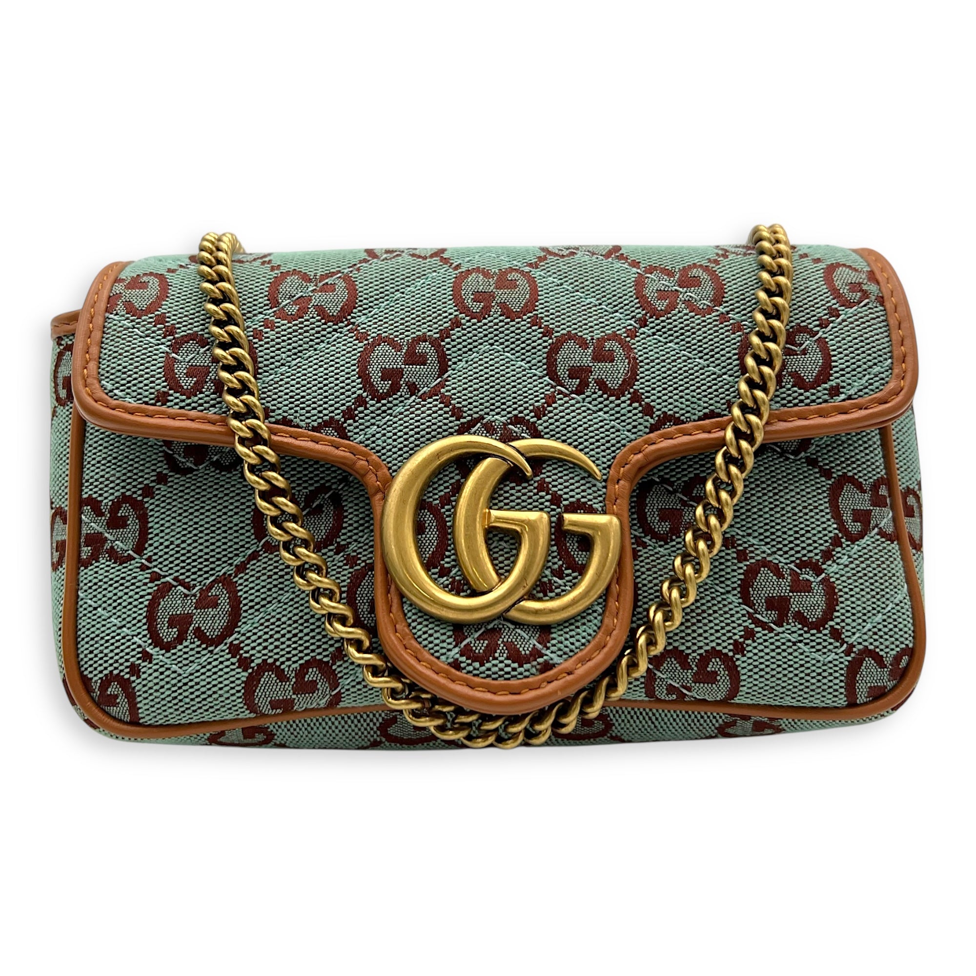 GG Marmont Crossbody Bag Super Mini Blue in Denim, Gold hardware - Image 6