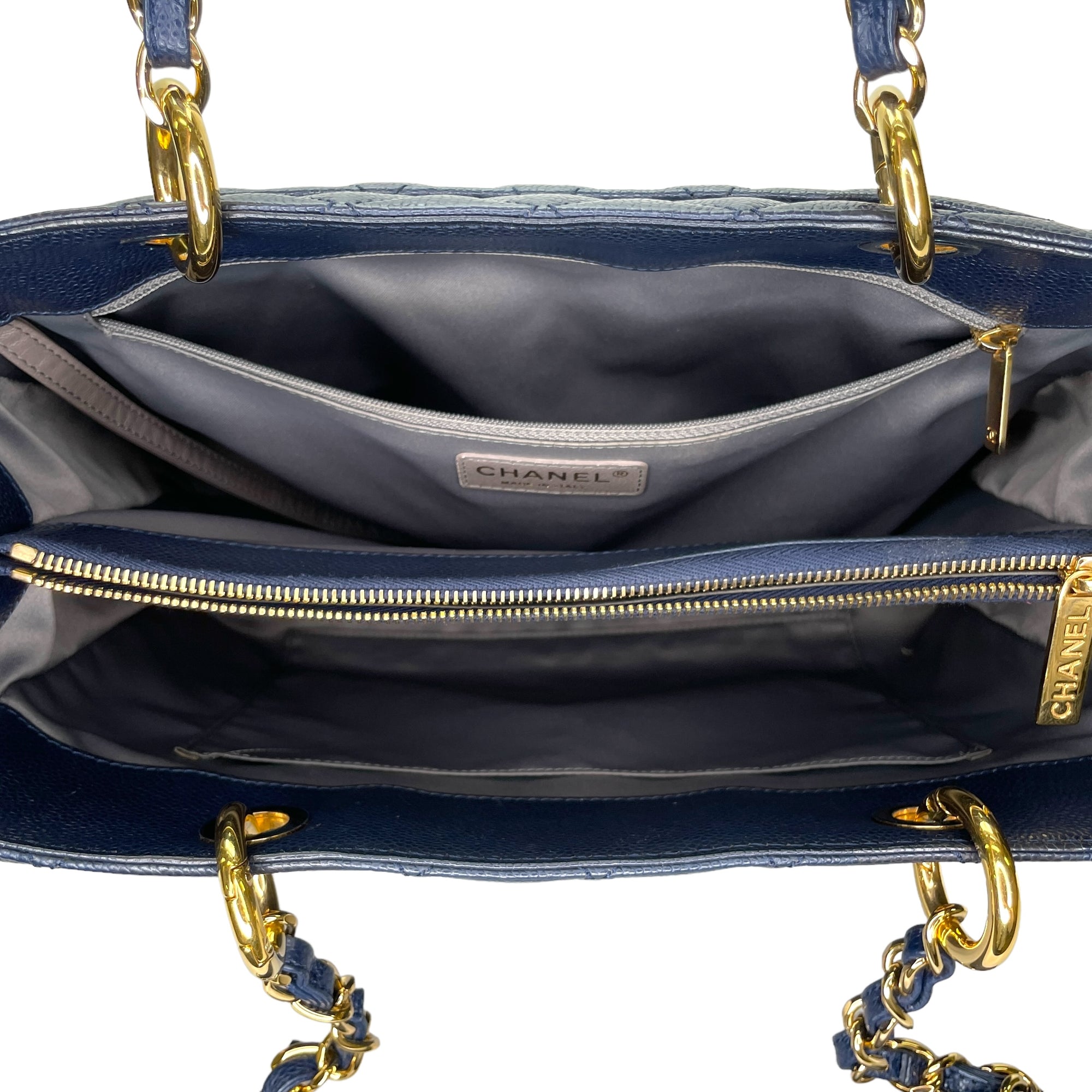 GST Medium Blue Tote Bag in Caviar Leather, Gold hardware - Image 12