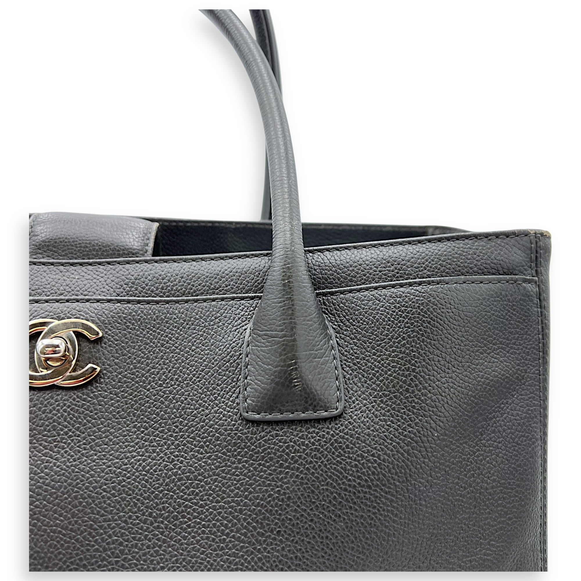 Executive Perf Top Handle Bag Grey in Calfskin, Silver hardware - Image 12