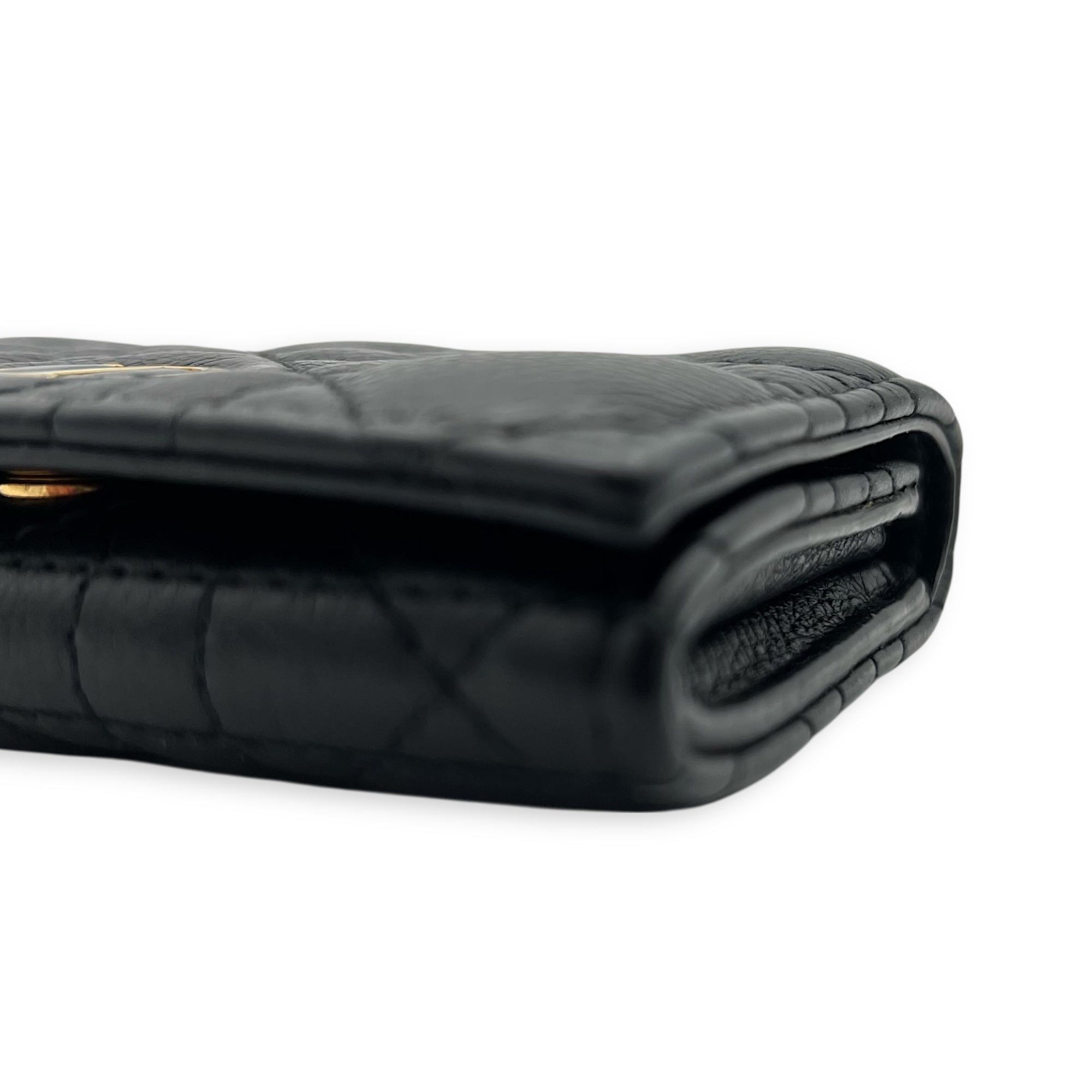 Cannage Card Holder Black in Calfskin, Gold hardware - Image 12