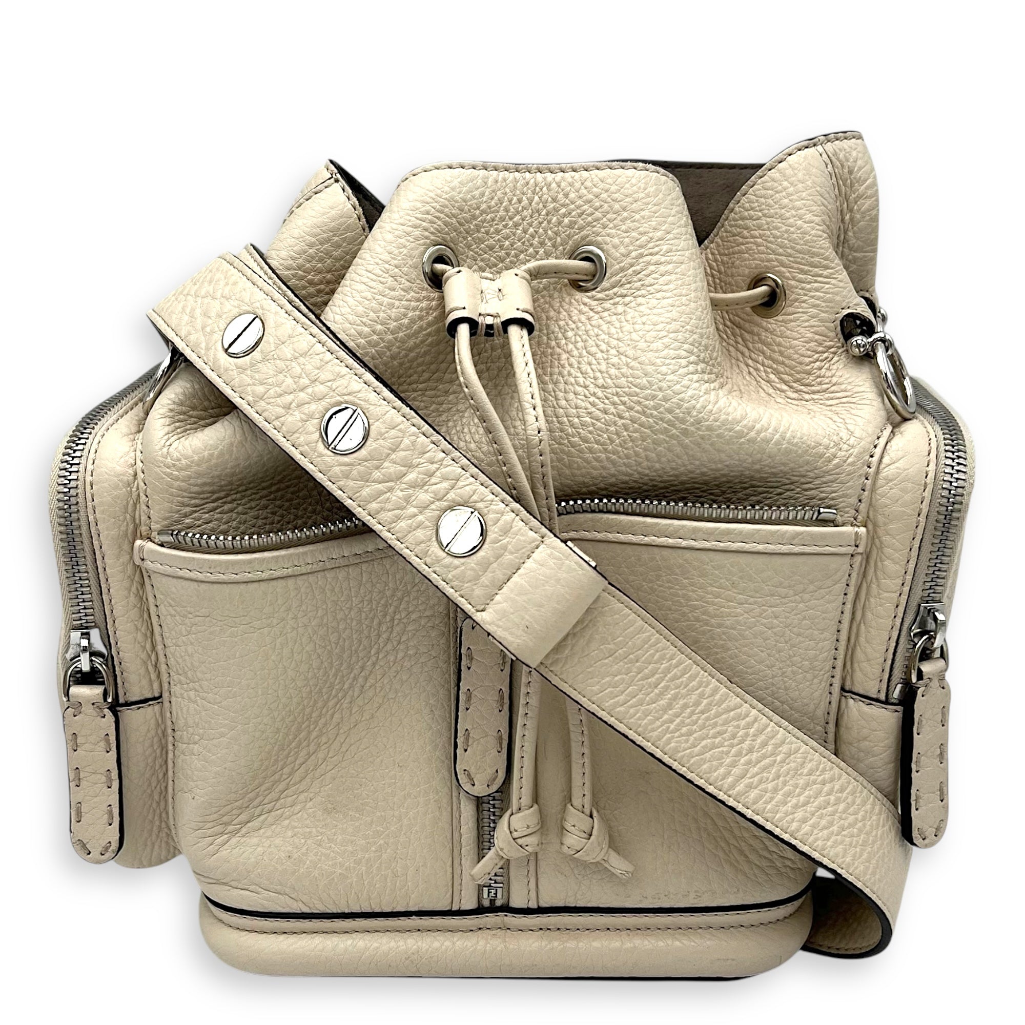 Mon Tresor Beige Bucket Bag in Calfskin, Silver hardware - Image 12