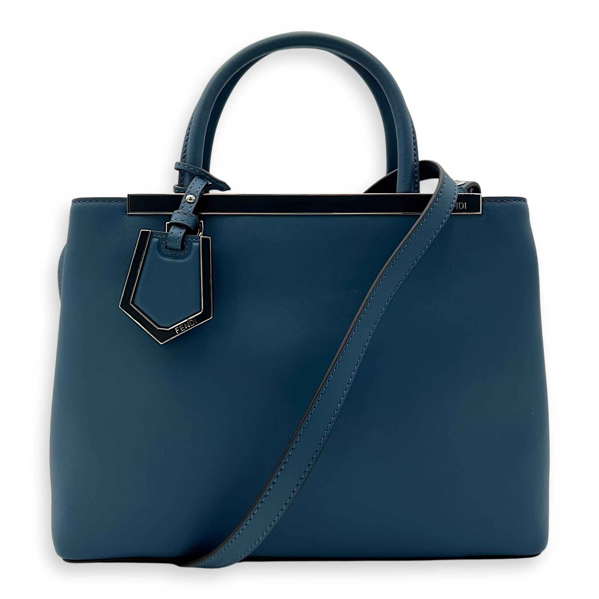 2Jours Top Handle Bag Blue in Calfskin, Silver hardware - Image 13