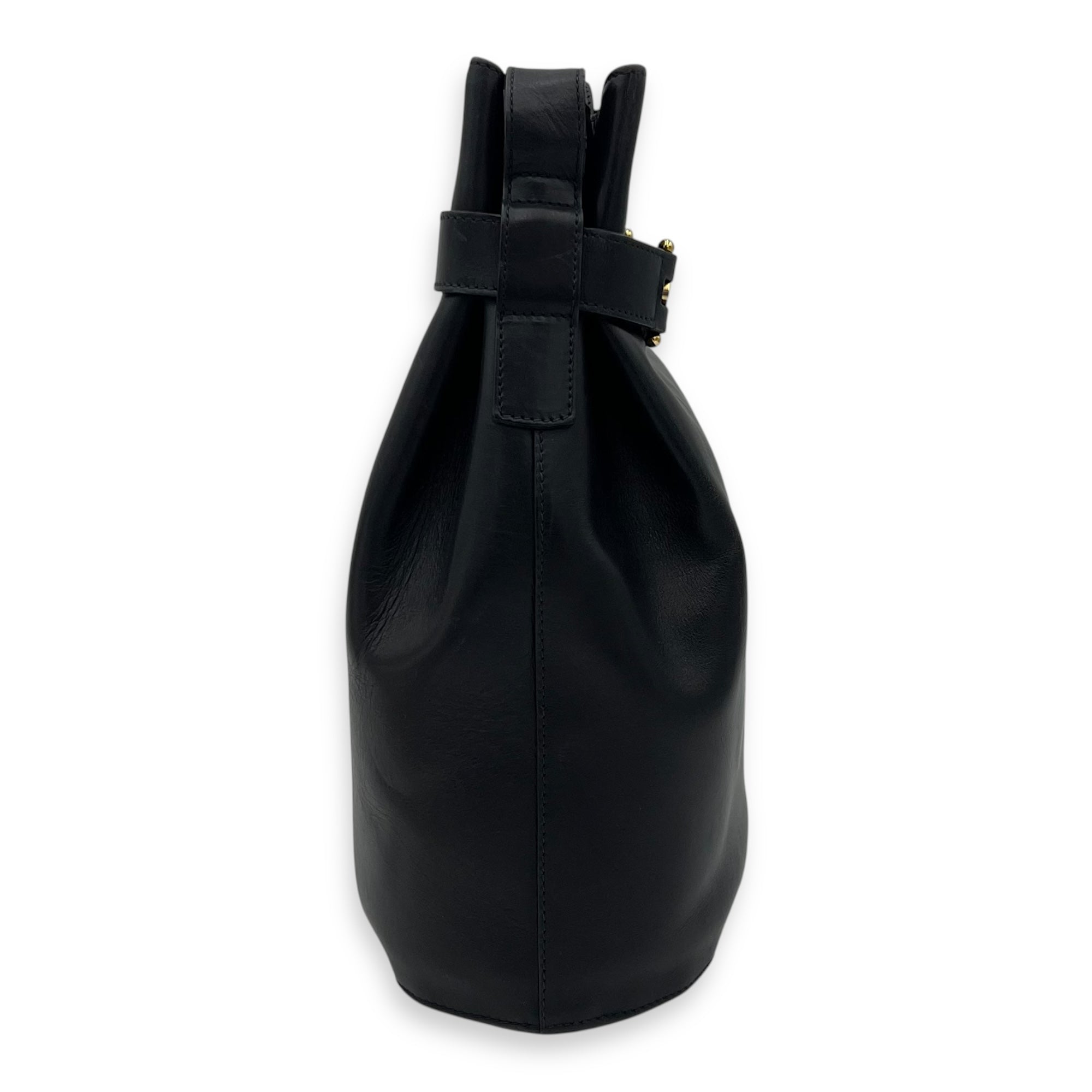 Gancini Black Shoulder Bag in Calfskin, Gold hardware - Image 4