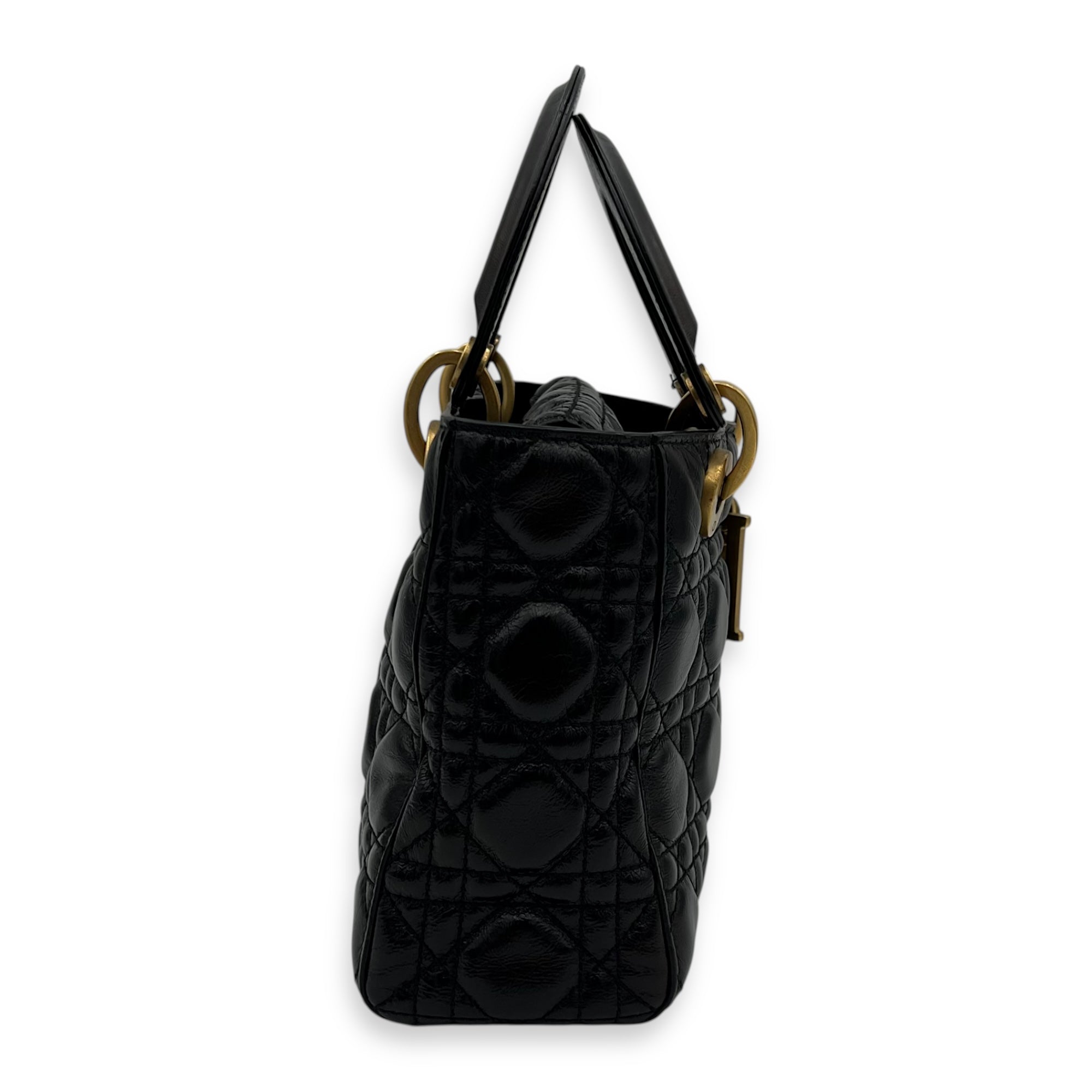 Lady Dior Top Handle Bag Small Black in Calfskin, Gold hardware - Image 4