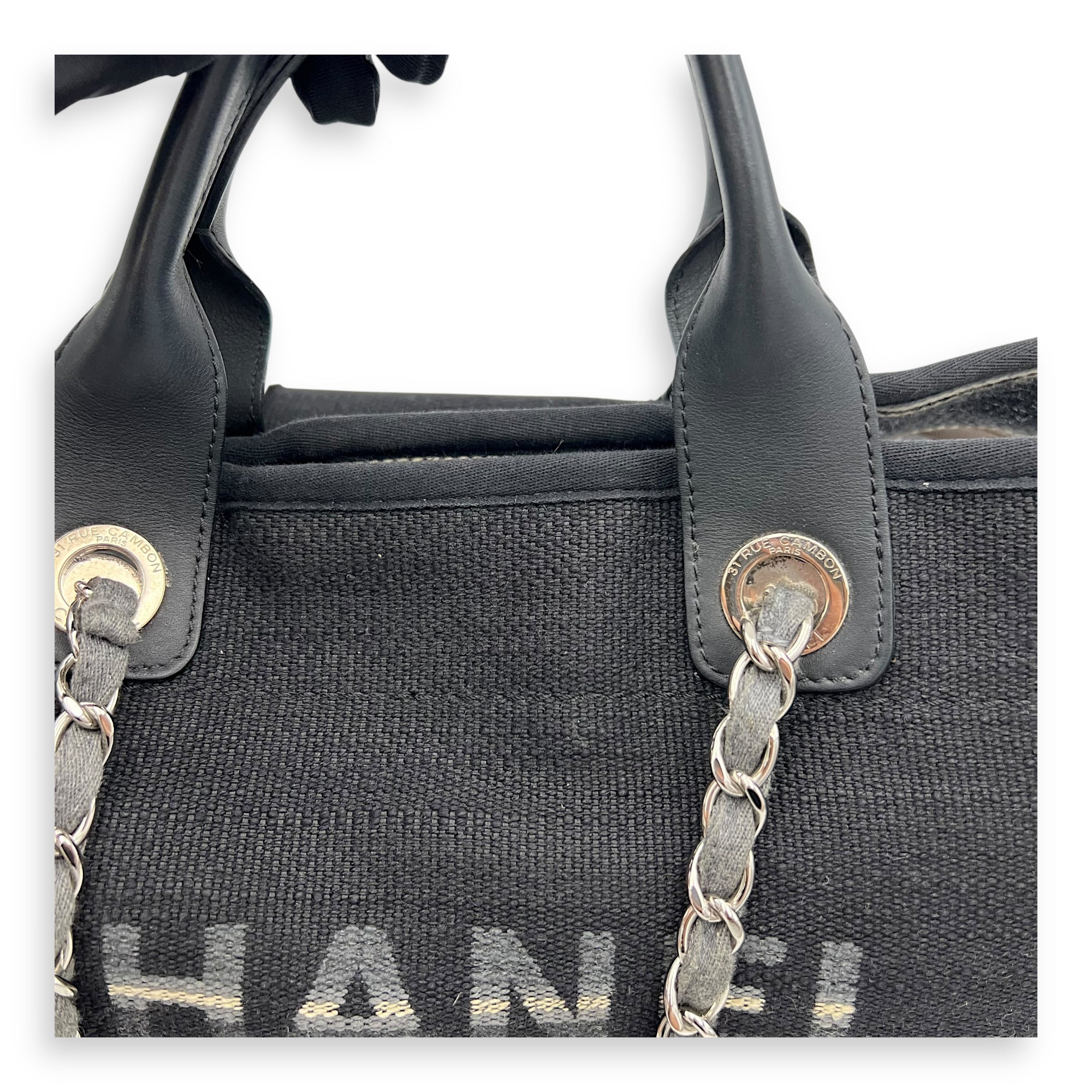 Deauville Tote Bag Black in Canvas, Silver hardware - Image 12