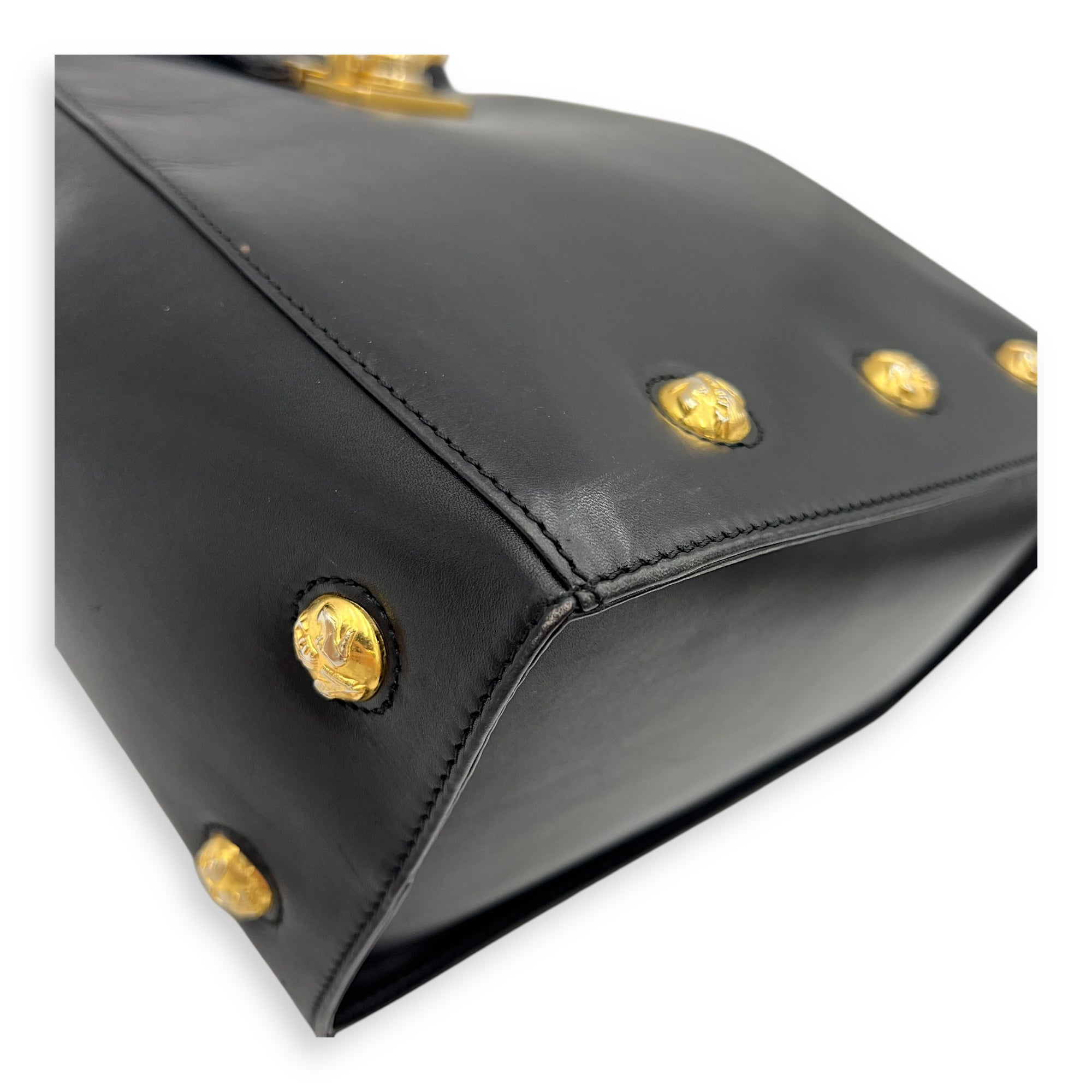 Gancini Black Shoulder Bag in Calfskin, Gold hardware - Image 10
