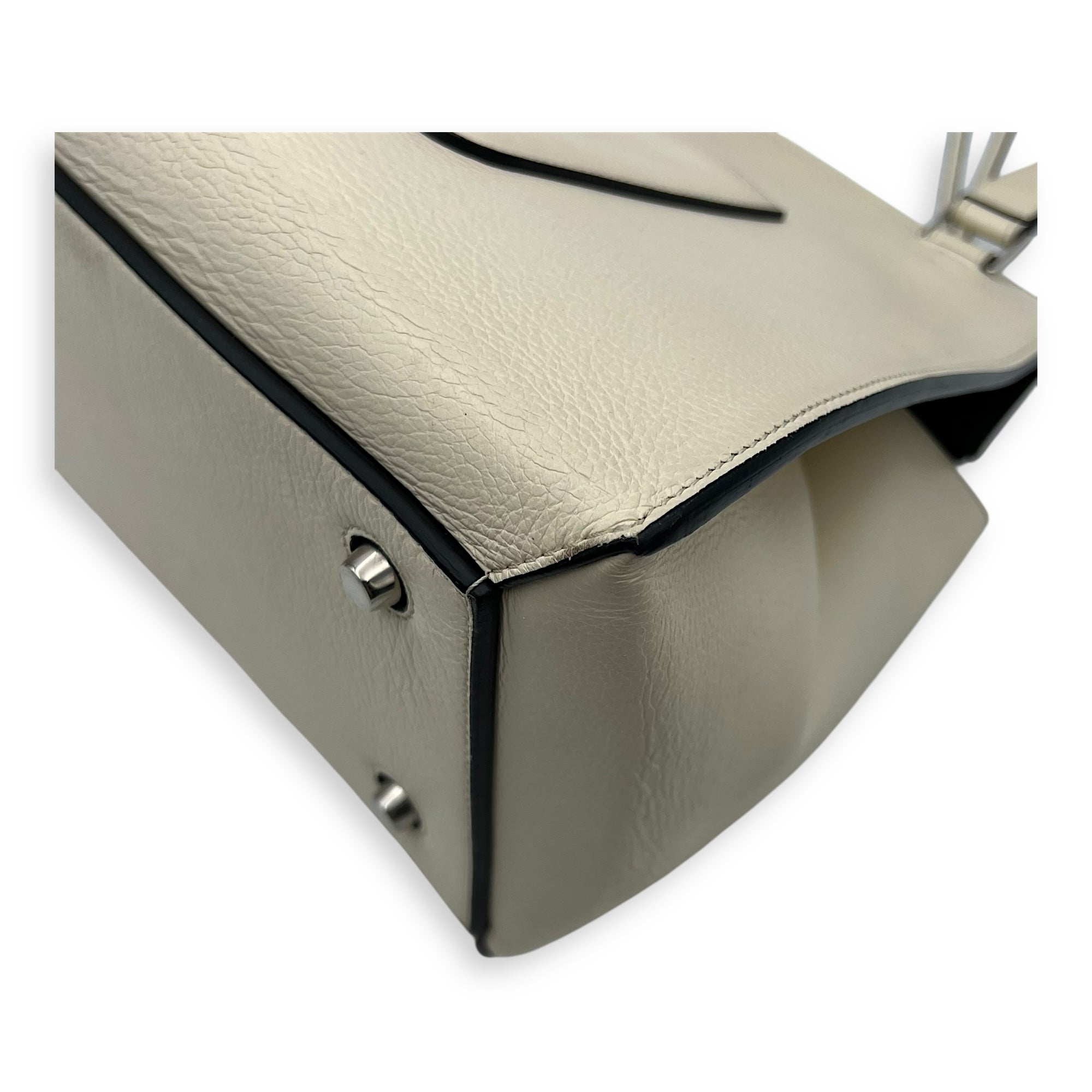 Edge Top Handle Bag White in Calfskin, Silver hardware - Image 12