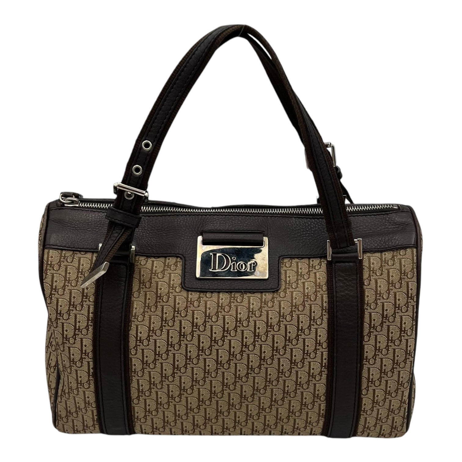 Street Chic Trotter Boston Brown Top Handle Bag in Jacquard, Silver hardware
