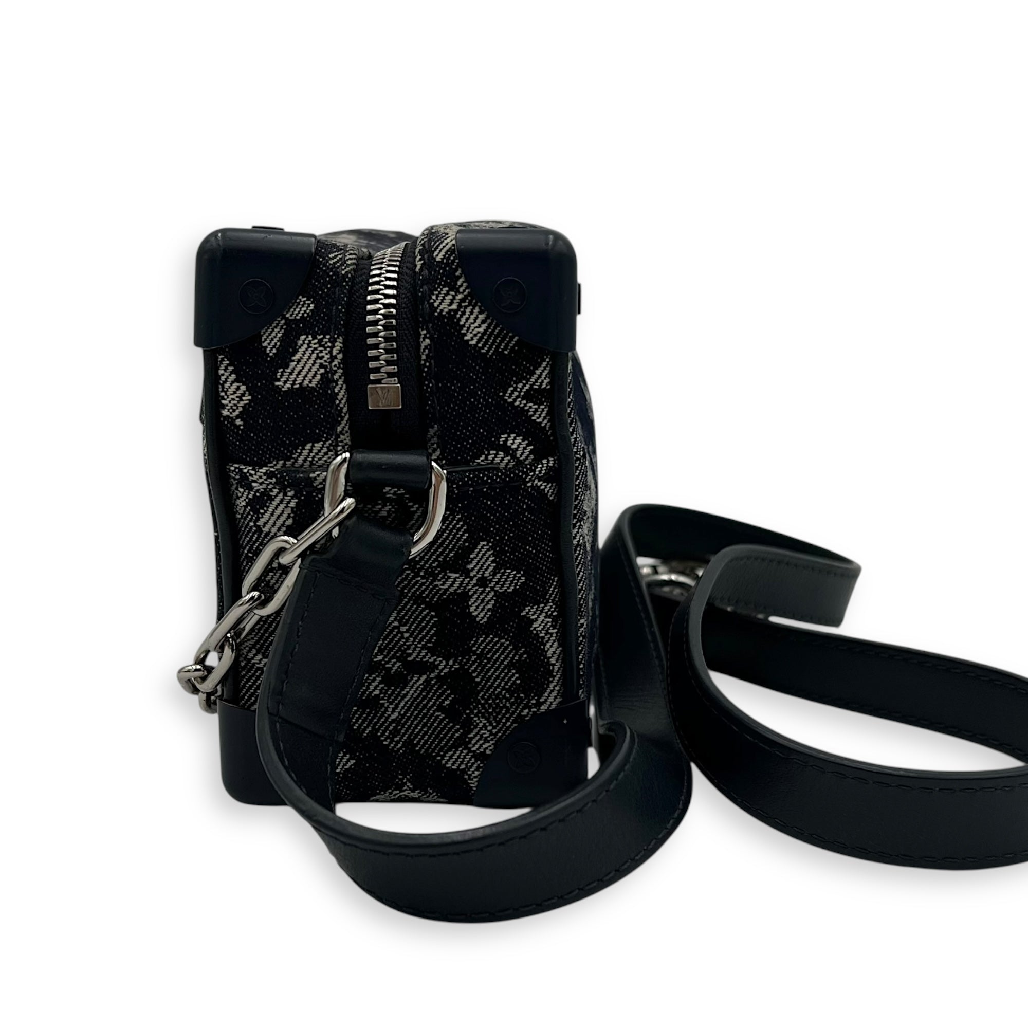 Soft Trunk Shoulder Bag Blue in Denim, Silver hardware - Image 5