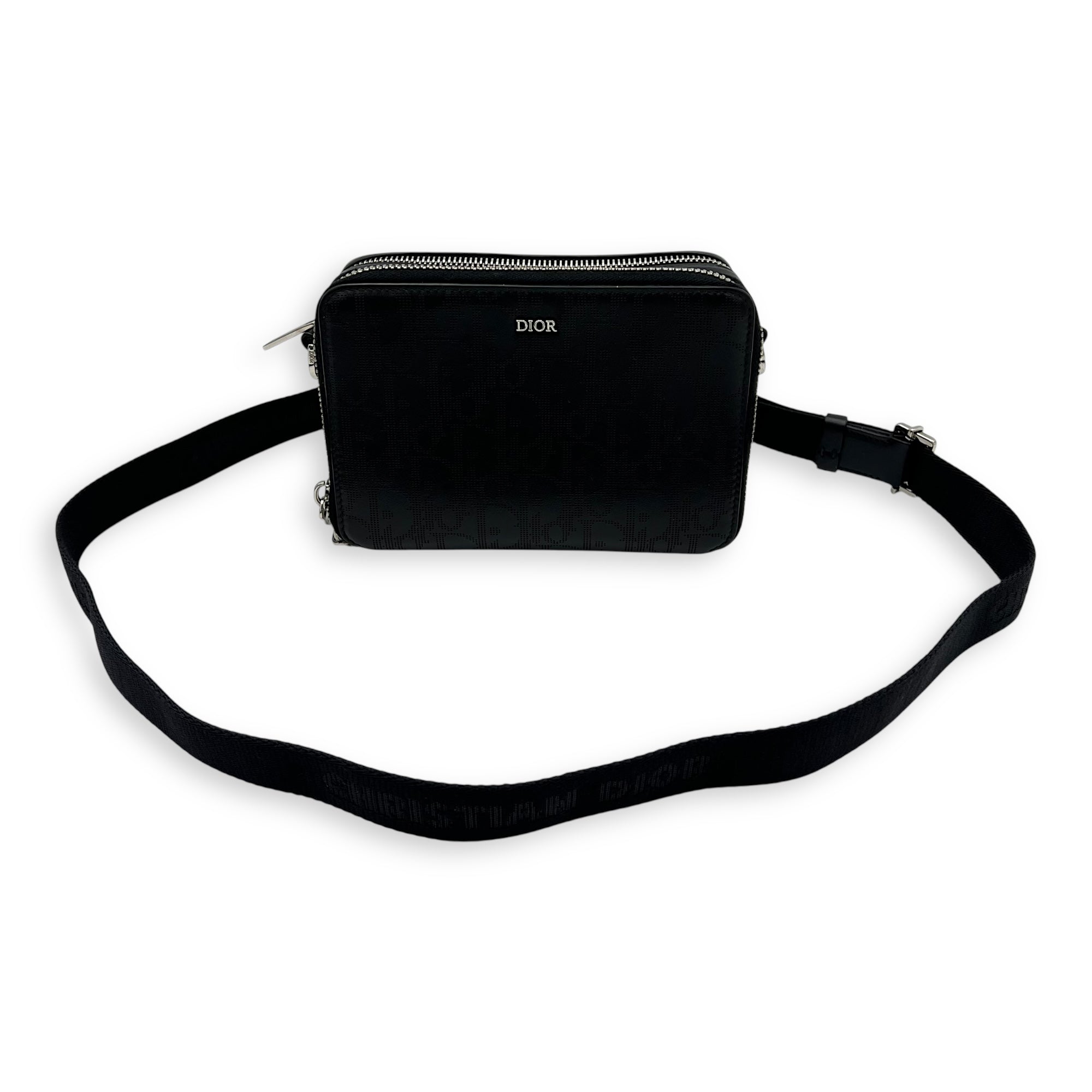 Double Zip Small Black Galaxy Leather Crossbody Bag in Calfskin, Silver hardware - Image 11