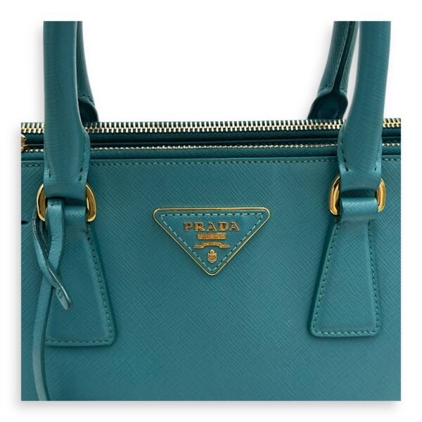 Galleria Top Handle Bag Blue in Saffiano Leather, Gold hardware - Image 14