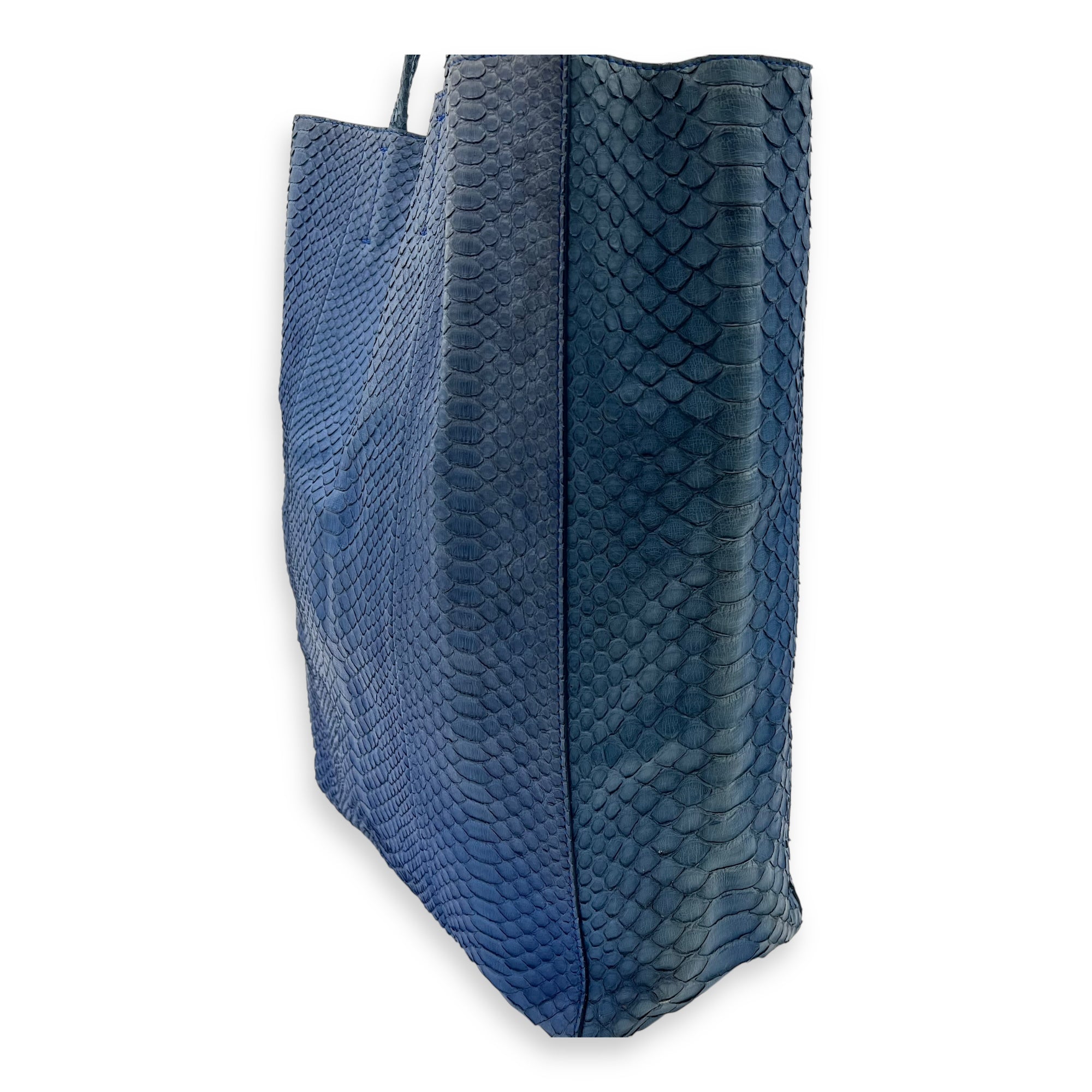 Cabas Tote Bag Blue in Python Leather, Gold hardware - Image 10