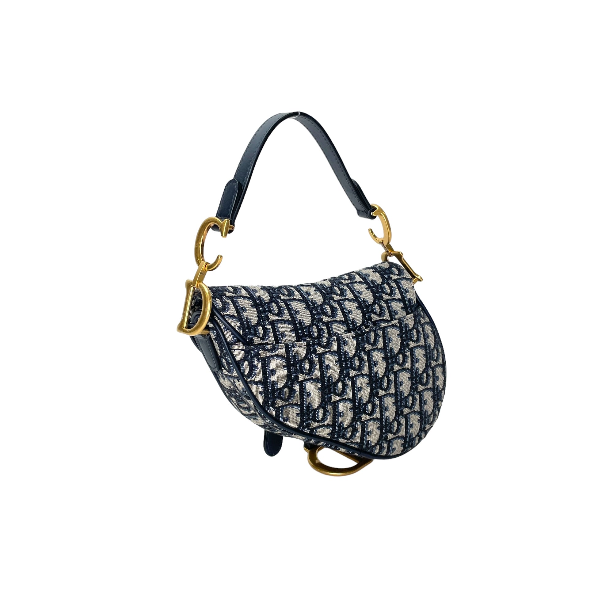 Saddle Mini Blue Top Handle Bag in Jacquard, Gold hardware - Image 5
