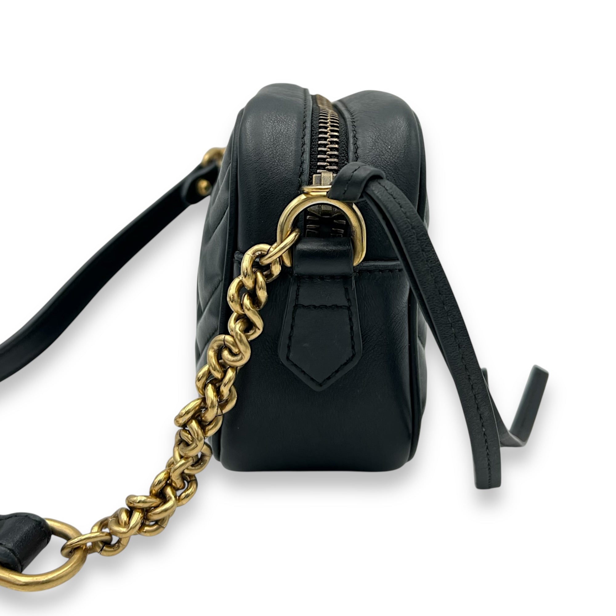 GG Marmont Crossbody Bag Mini Black in Calfskin, Gold hardware - Image 4