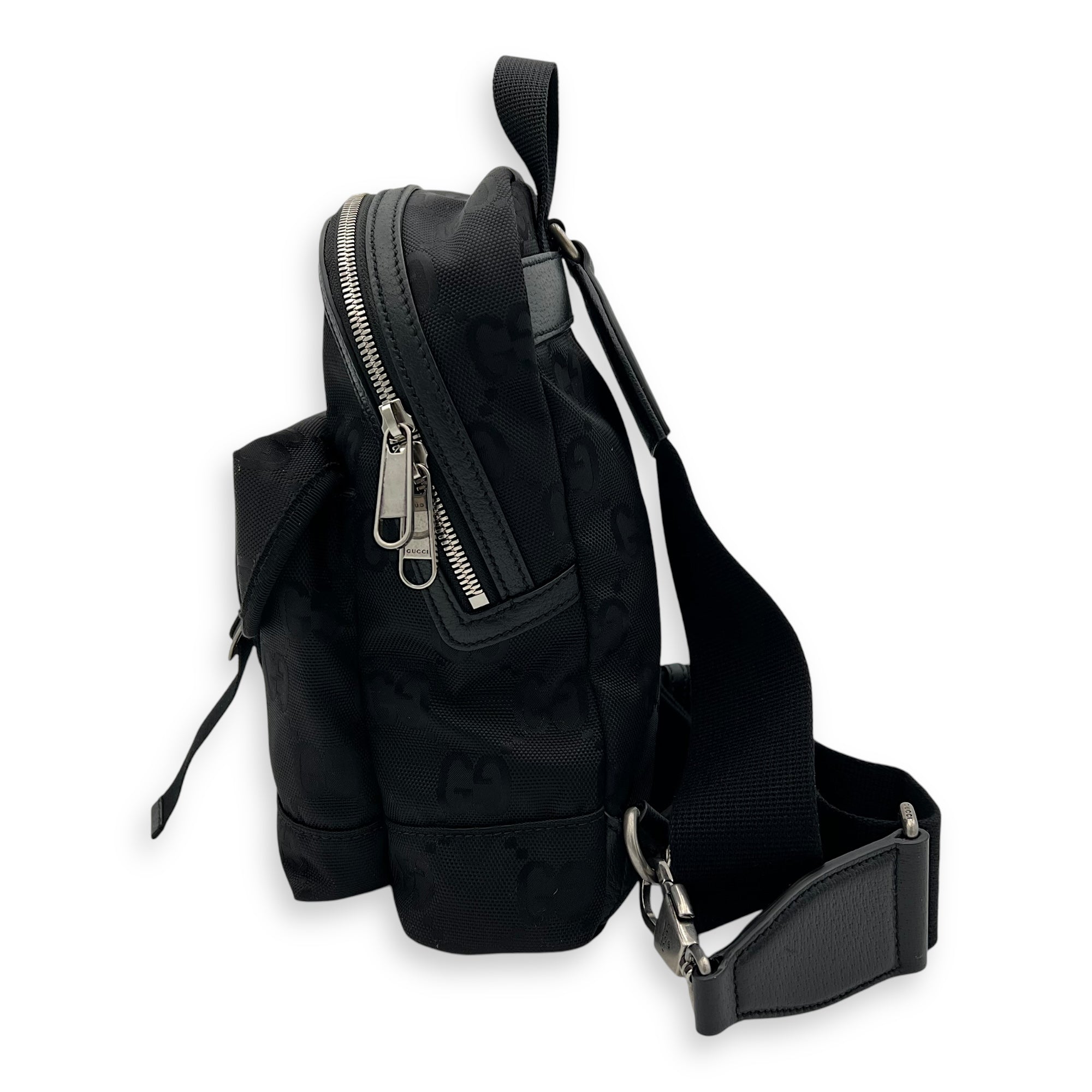 GG Backpack Black in Nylon, Silver hardware - Image 5