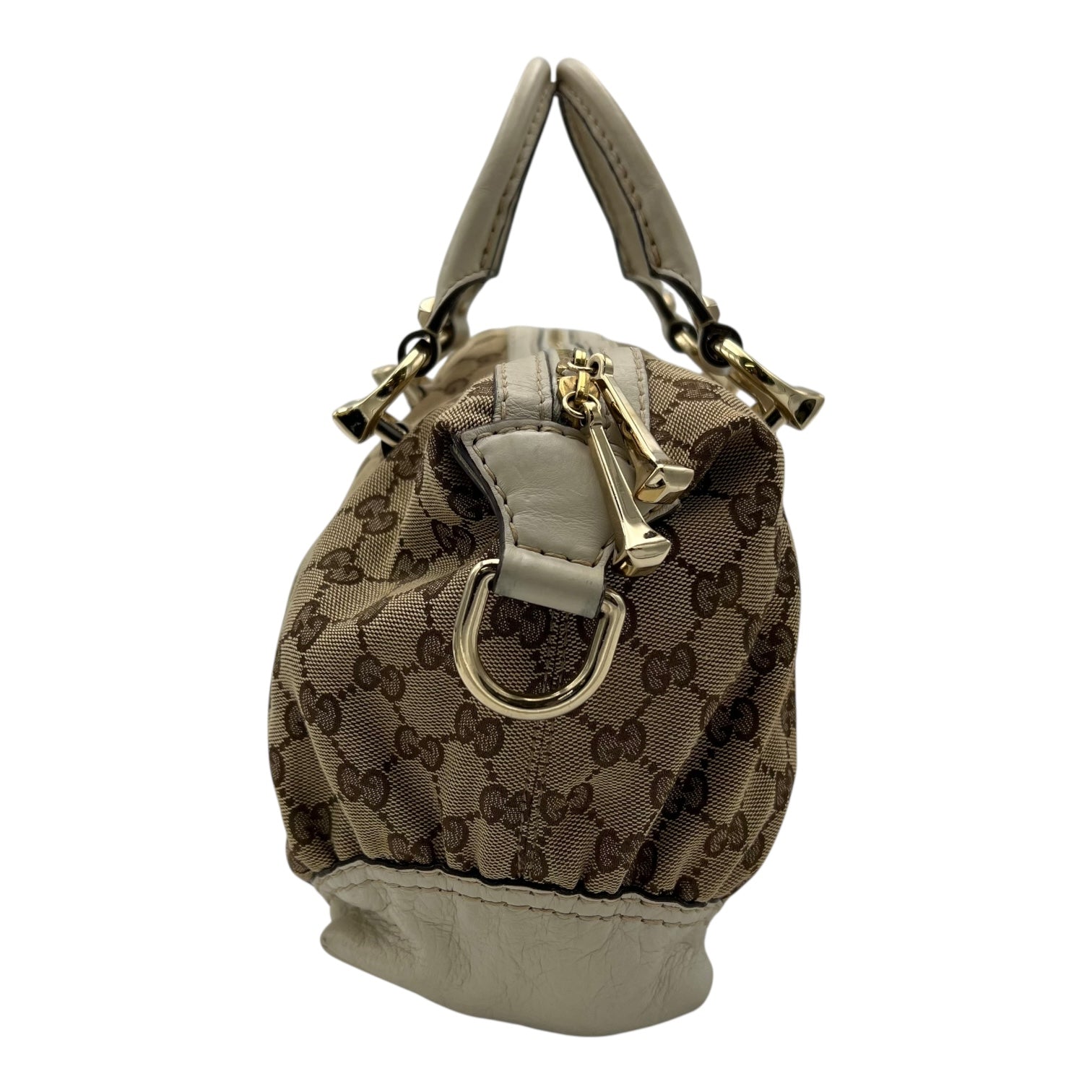 Boston Top Handle Bag Brown in Canvas, Gold hardware - Image 5