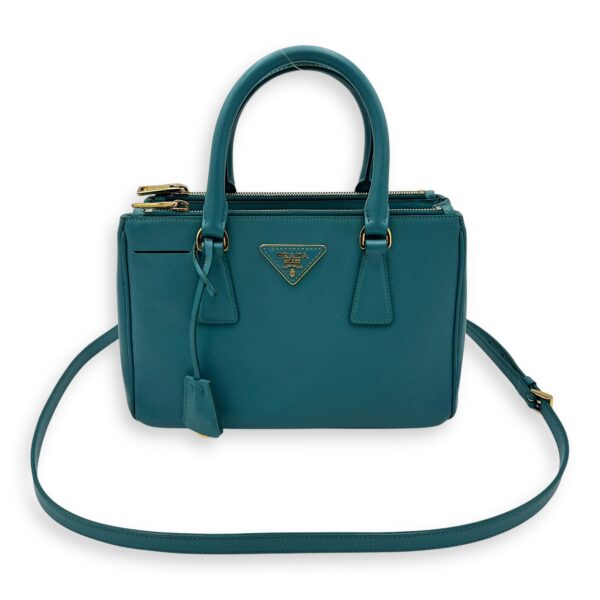 Galleria Top Handle Bag Blue in Saffiano Leather, Gold hardware - Image 15