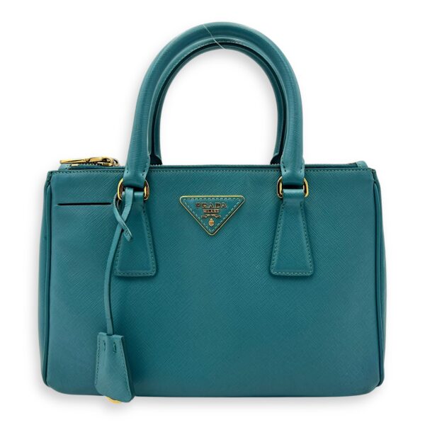 Galleria Top Handle Bag Blue in Saffiano Leather, Gold hardware