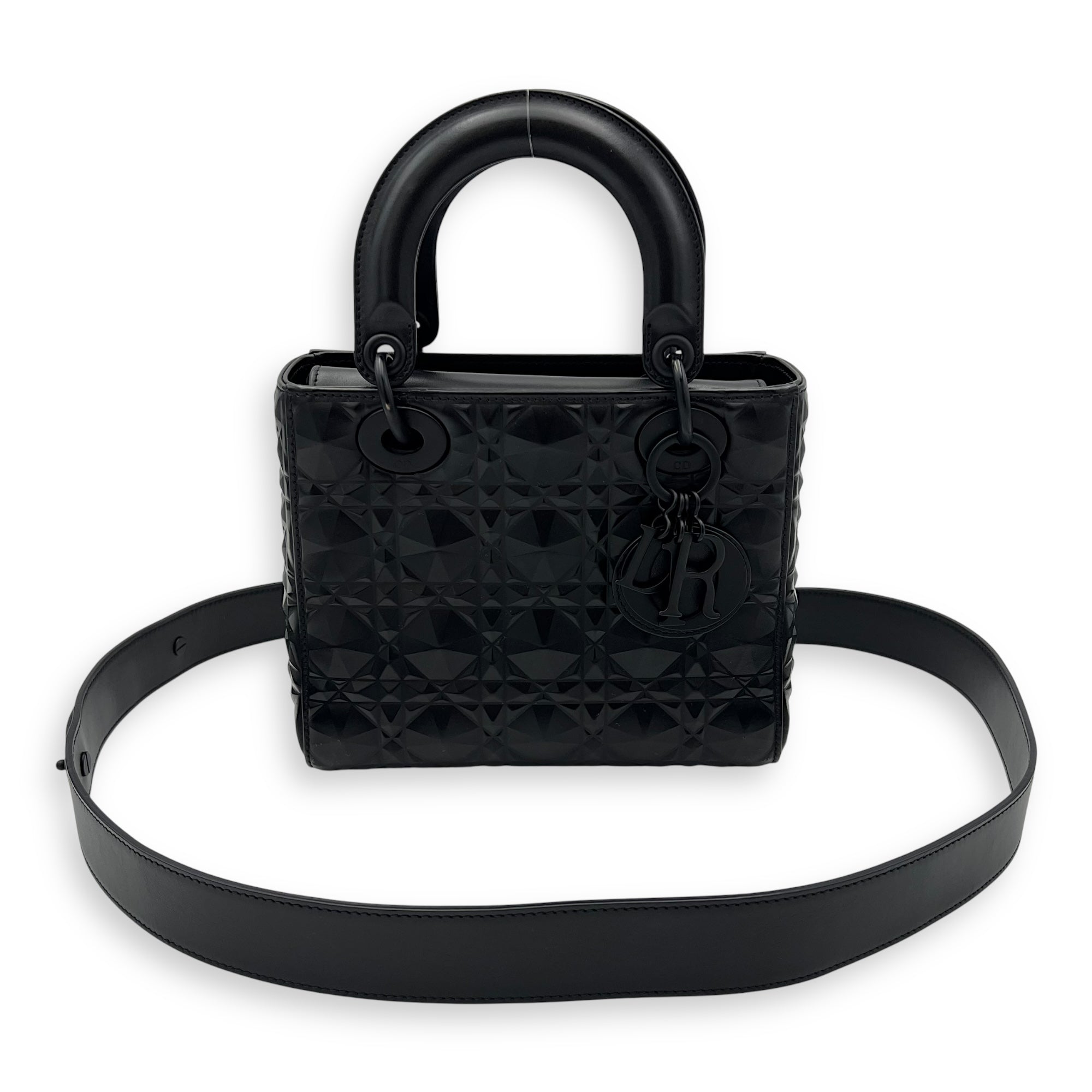 Lady Dior Small Black Top Handle Bag in Calfskin, Ultramatte hardware - Image 14