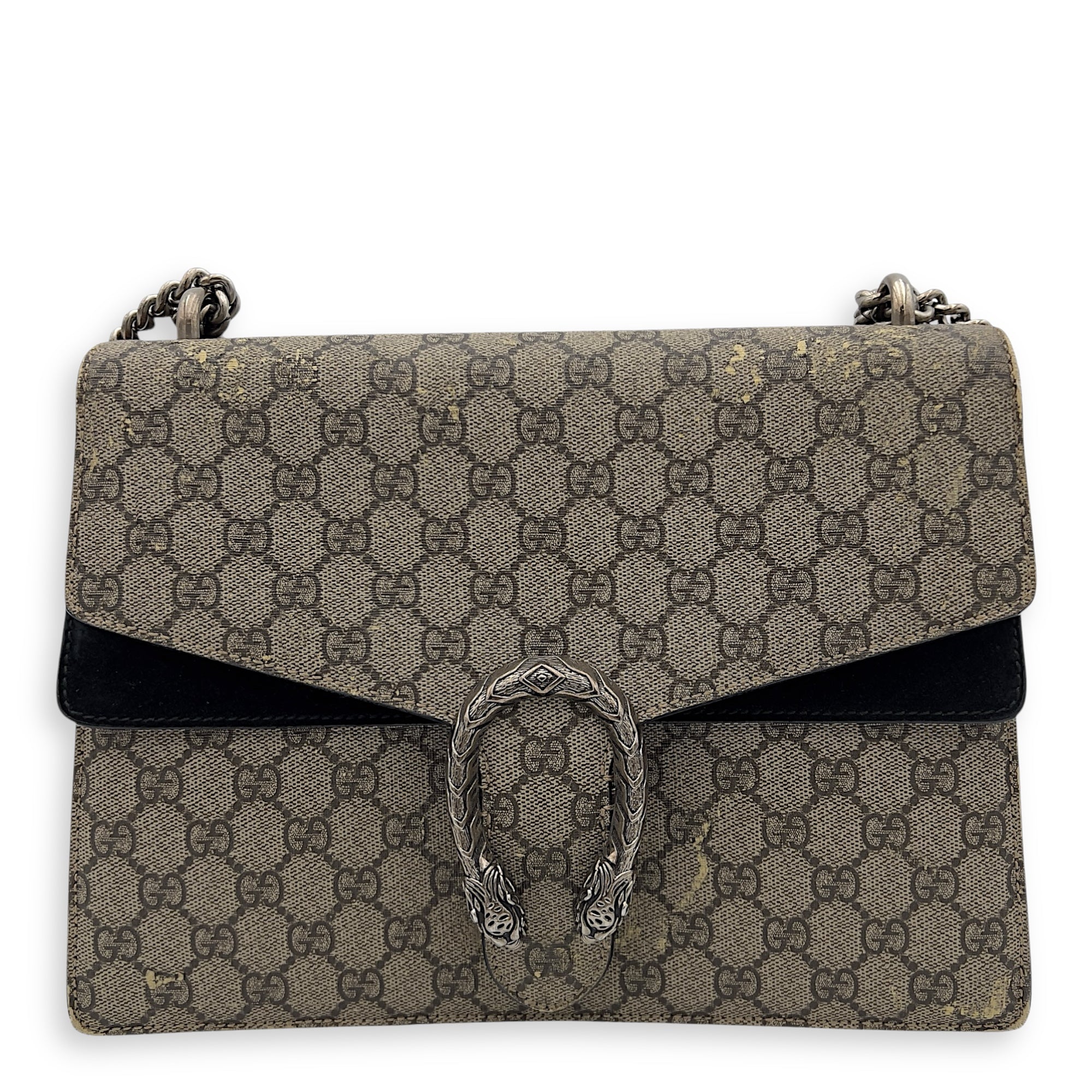 Dionysus Shoulder Bag Beige in Suede Leather, Silver hardware