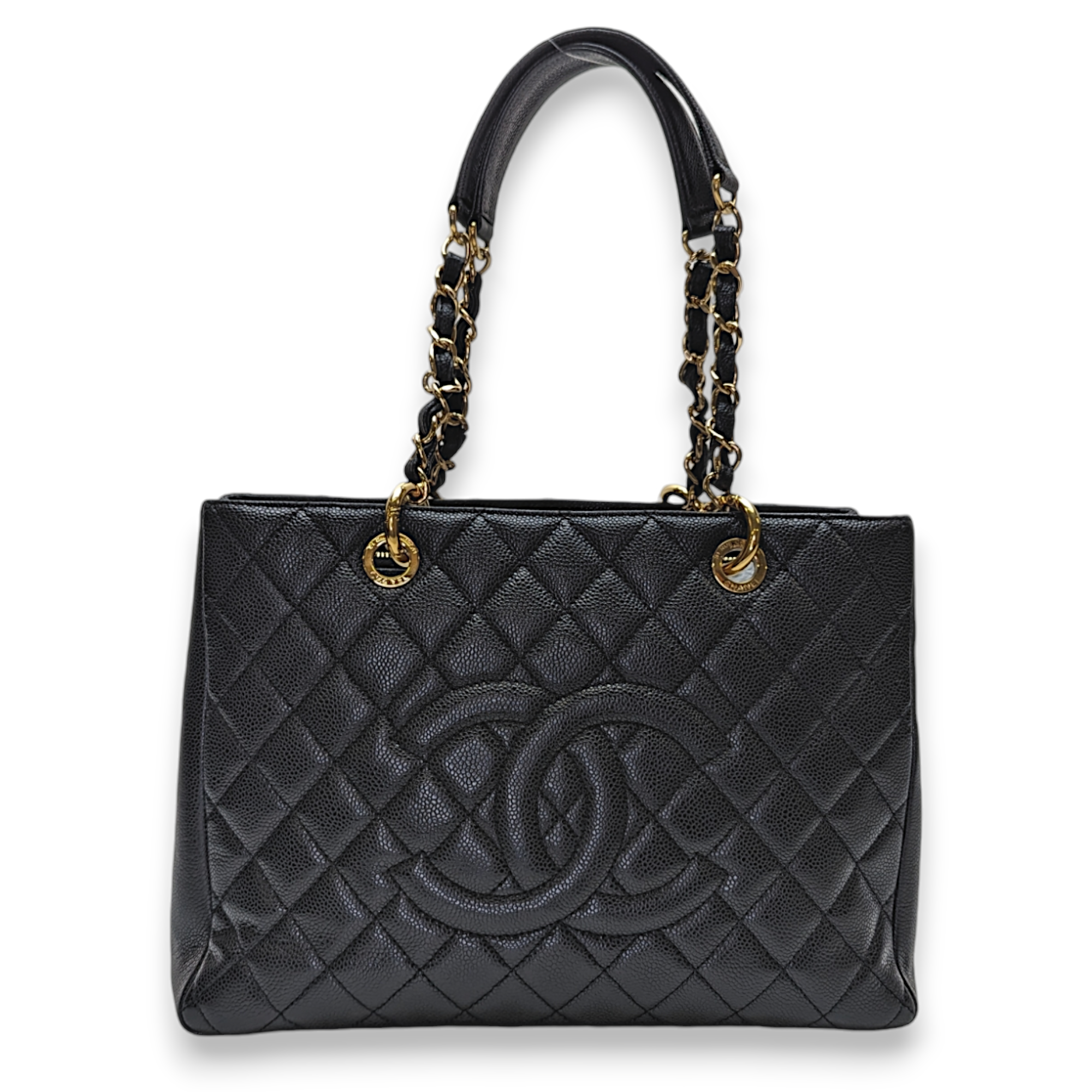 GST GM Black Tote Bag in Caviar Leather, Gold hardware