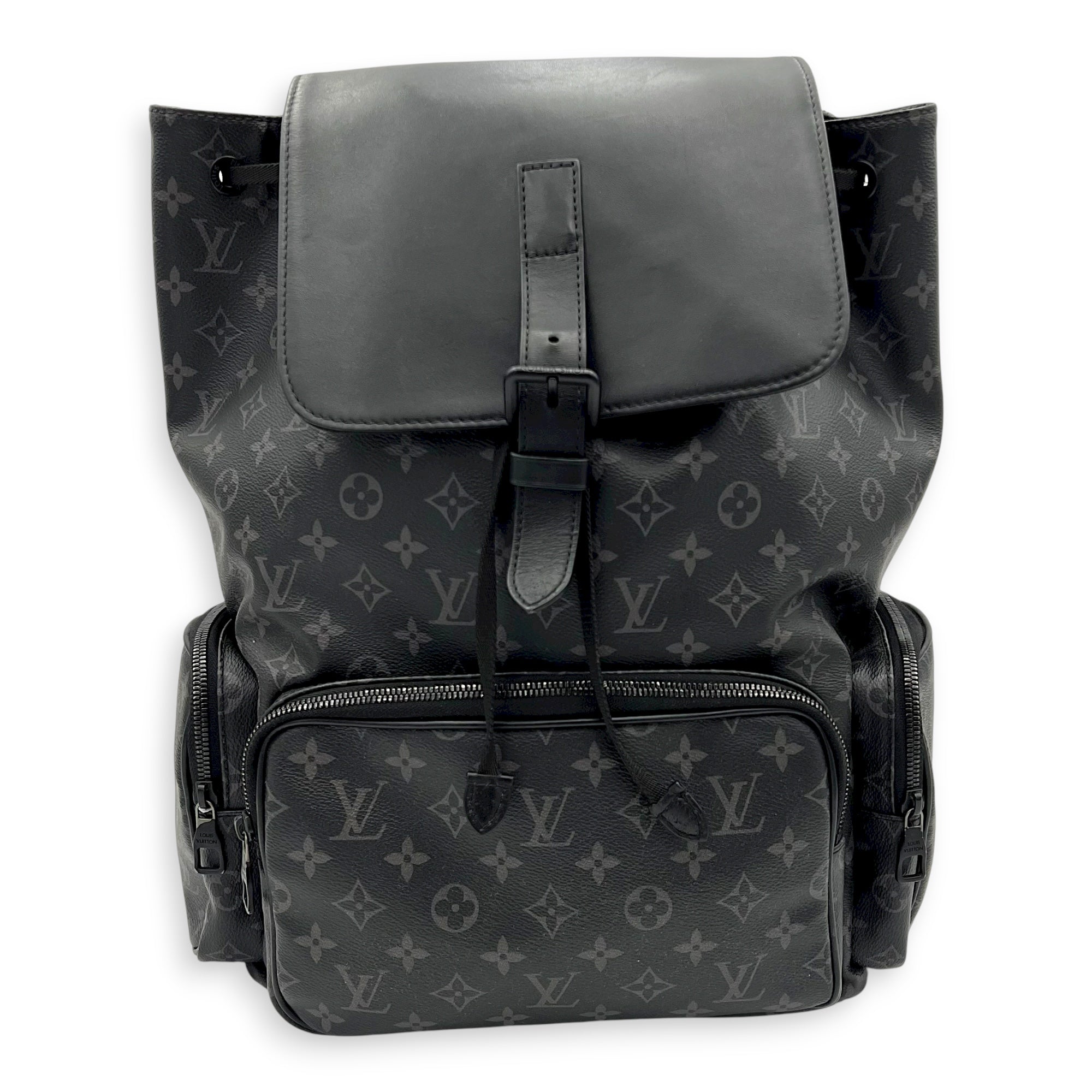 Trio Backpack Black in Coated Canvas, black hardware