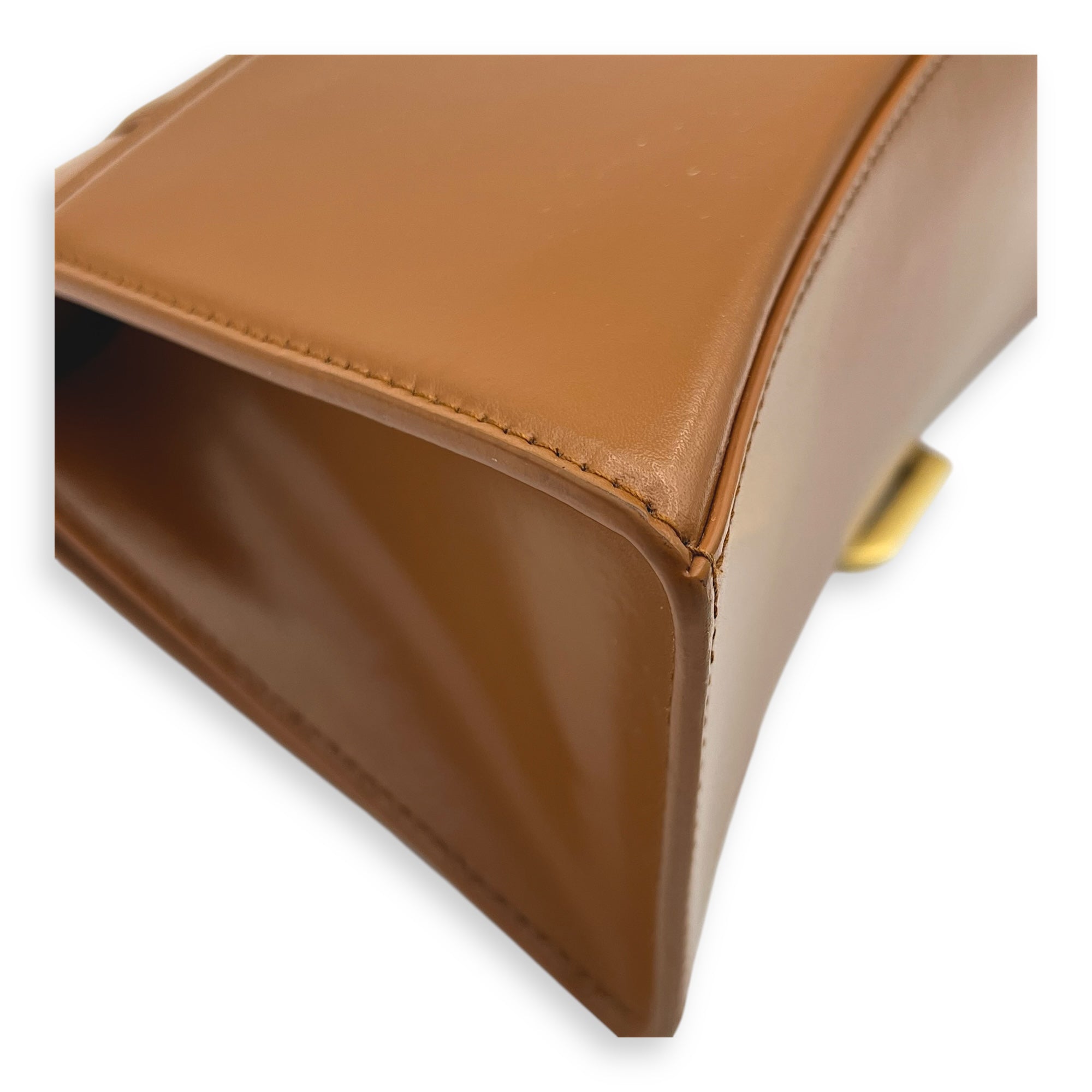 Hourglass Top Handle Bag Small Brown in Calfskin, Gold hardware - Image 7