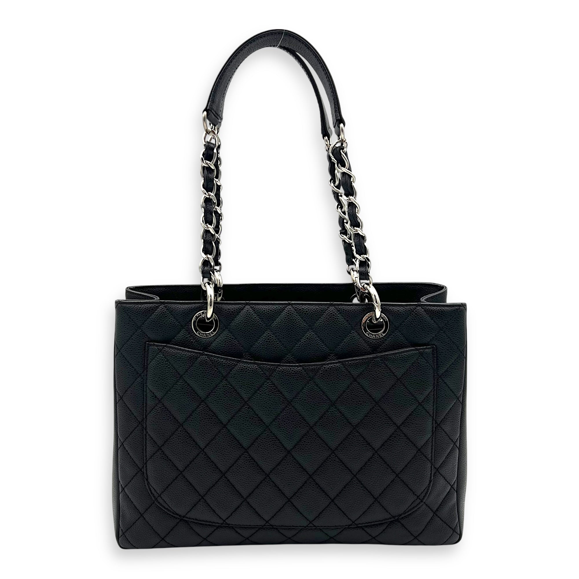 GST Tote Bag Black in Caviar Leather, Silver hardware - Image 3