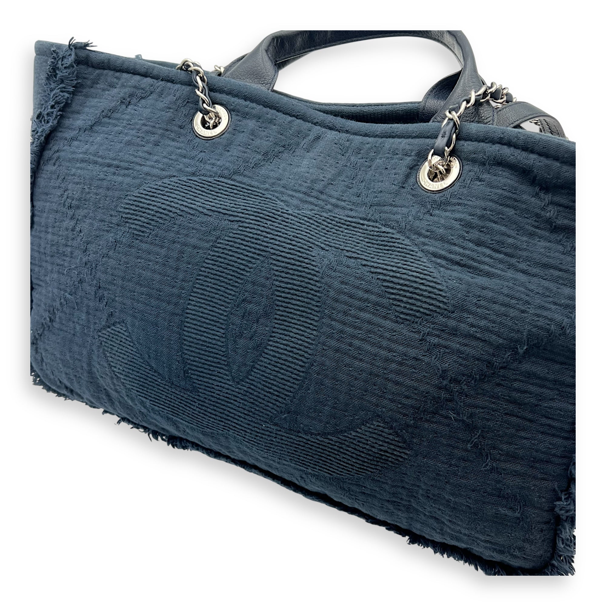 Deauville Tote Bag Blue in Fabric, Silver hardware - Image 7