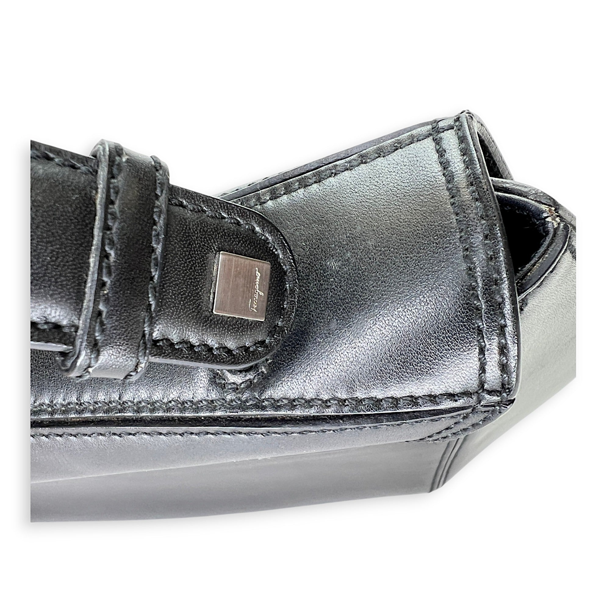 Gancini Flap Black Top Handle Bag in Calfskin, Silver hardware - Image 10